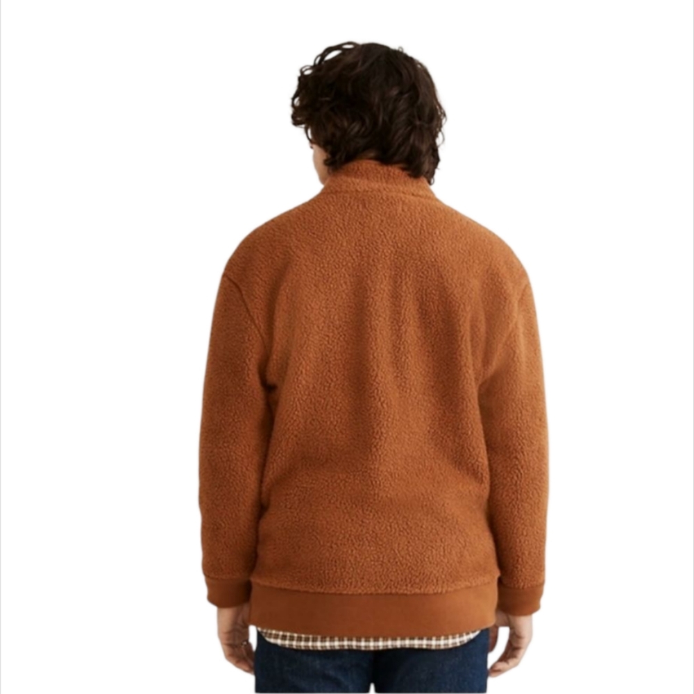Madewell Men's Brown Rust (Re)Sourced Sherpa Half Zip Pullover Sweatshirt Sz XL - Picture 3 of 12